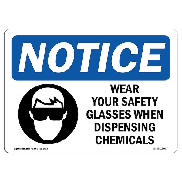 OSHA Sign, Wear Your Glasses When With Symbol, 24in X 18in Rigid Plastic, 24" W, 18" H, Landscape